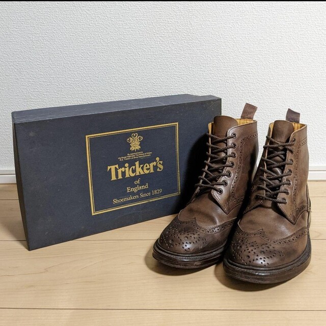 レディース23.5 美品 Tricker’s カントリーブーツ ウイングチップ メダリオン