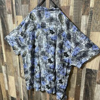 総柄 グレー メンズ 柄シャツ 4XL アロハシャツ USA古着 90s 半袖の