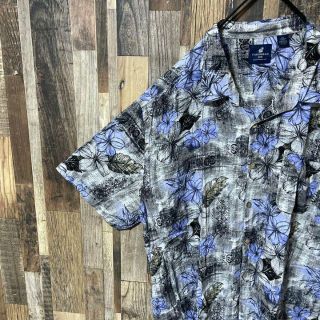 総柄 グレー メンズ 柄シャツ 4XL アロハシャツ USA古着 90s 半袖の