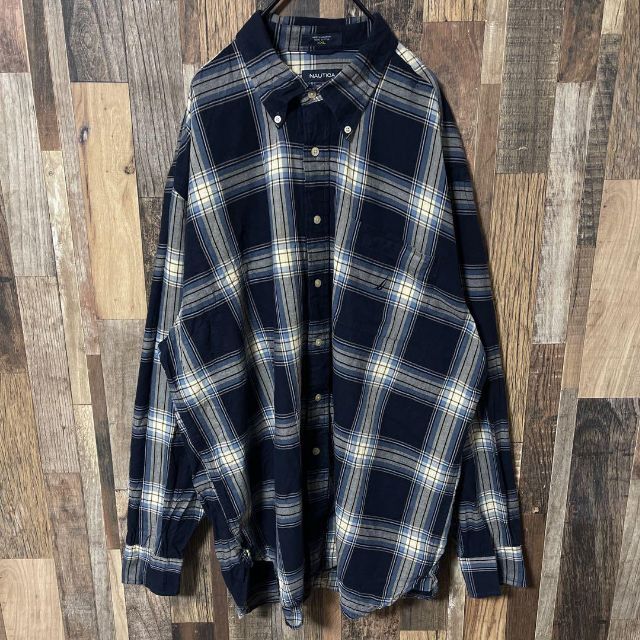 NAUTICA(ノーティカ)のノーティカ ボタンダウン メンズ チェック ネイビー 2XL シャツ 古着 長袖 メンズのトップス(シャツ)の商品写真