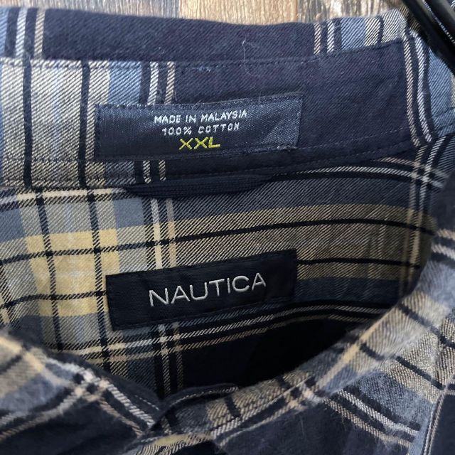 NAUTICA(ノーティカ)のノーティカ ボタンダウン メンズ チェック ネイビー 2XL シャツ 古着 長袖 メンズのトップス(シャツ)の商品写真