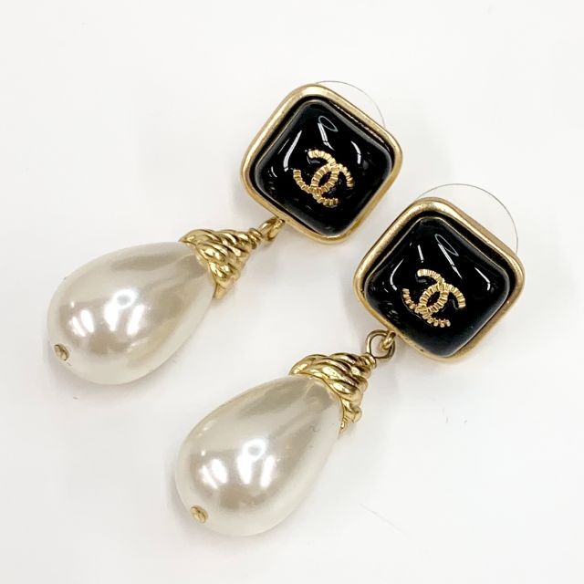 CHANEL - 6312 シャネル ココマーク パール スクエア ピアス ブラック