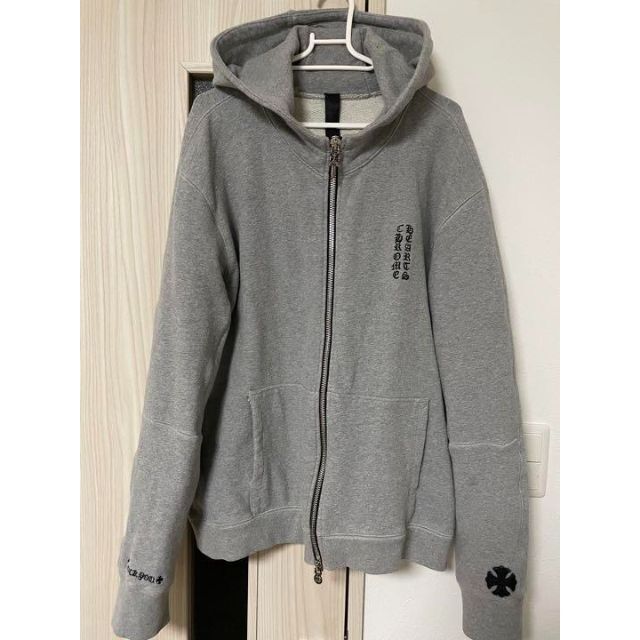 玄関先迄納品 メンズ パッチ グレー ジップアップフーディ パーカー