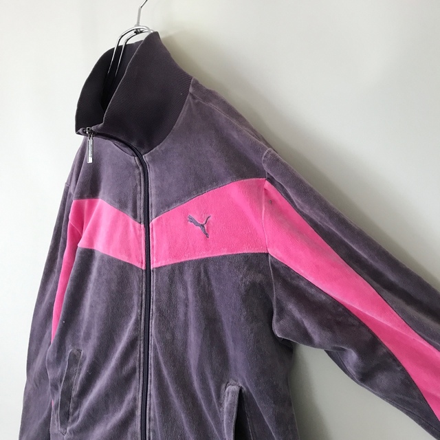 PUMA - プーマ☆ベロアジャージ☆トラックジャケット☆グレーxピンク