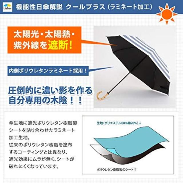 【色: ボーダー】リーベン 日傘 晴雨兼用 レディース 折りたたみ傘 紫外線遮蔽