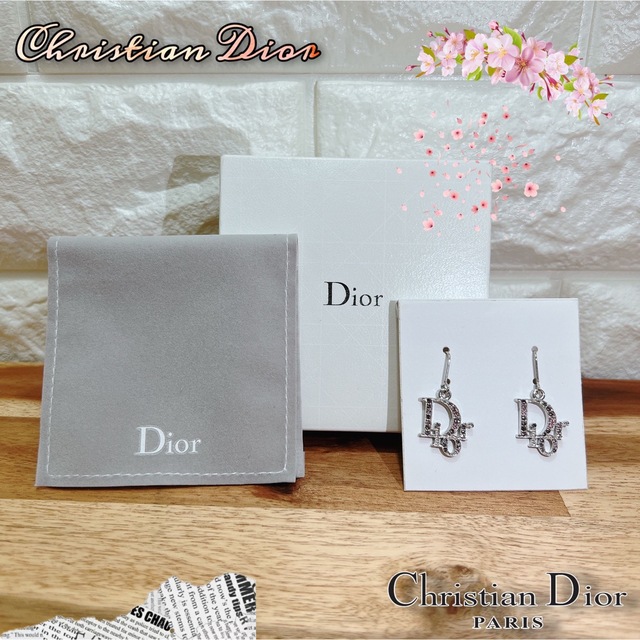 Christian Dior イヤリング　ラインストーン　シルバー