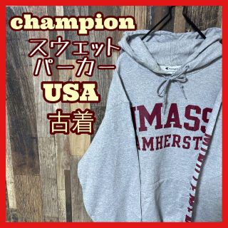 チャンピオン(Champion)のチャンピオン メンズ パーカー M グレー プリント 古着 長袖 スウェット(パーカー)