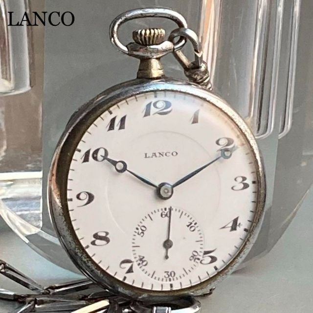 【動作品】ランコ LANCO アンティーク 懐中時計 手巻き シルバー