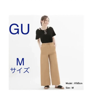 ジーユー(GU)のGU ワイドパンツ　ブラウン系　Mサイズ(カジュアルパンツ)