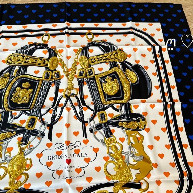 HERMES　エルメス　カレ90　ブリッドドゥガララヴ　ハート柄　シルクスカーフ