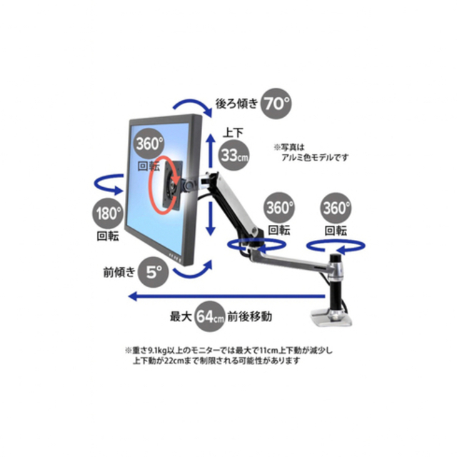 エルゴトロン LX デスクマウントアーム マットブラック 45-241-224 スマホ/家電/カメラのPC/タブレット(PC周辺機器)の商品写真