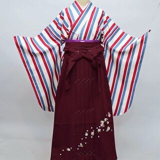 二尺袖 着物 袴フルセット ストライプ 縞 卒業式 袴変更可能 NO26376(振袖)