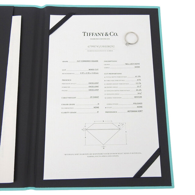 【本物保証】 鑑付 新品同様 ティファニー TIFFANY & Co. エンゲージメントリング 指輪 プラチナ Pt950 10.5号 一粒ダイヤ 0.29ct 婚約指輪