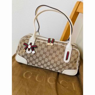 グッチ(Gucci)のGUCCI ハンドバッグ　プリンシーシェリーリボン　GG白(ハンドバッグ)