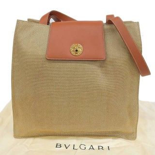 ブルガリ(BVLGARI)の【本物保証】 布袋付 ブルガリ BVLGARI ショッピングバッグ ターンロック トートバッグ ベージュ×キャメル RV EIBB(トートバッグ)