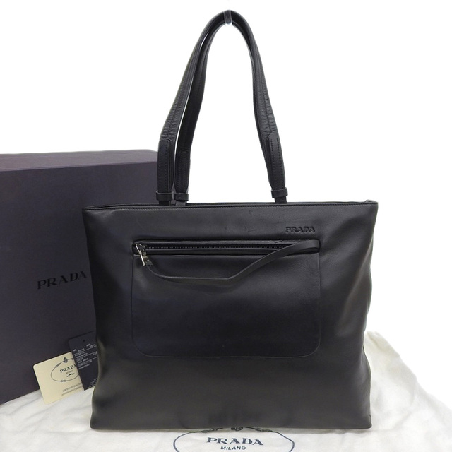 【本物保証】 箱・布袋・保付 超美品 プラダ PRADA ハンドバッグ トートバッグ レザー 黒 ブラック シンプル B9319 | フリマアプリ  ラクマ