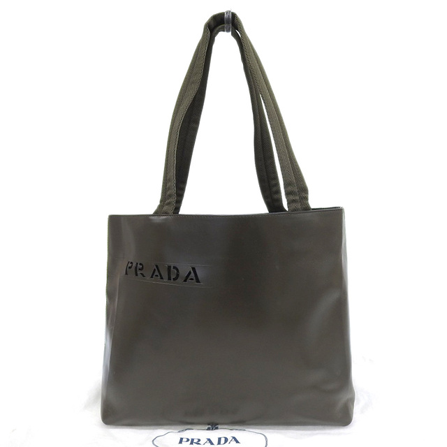 【本物保証】 布袋付 超美品 プラダ PRADA ロゴ 型抜き トートバッグ カーキ | フリマアプリ ラクマ