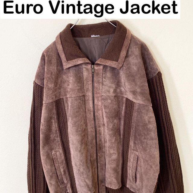 Euro Vintage レザージャケット ニット ブルゾン 古着 ヴィンテージ