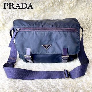 プラダ(PRADA)の【美品】プラダ ショルダーバッグ メッセンジャー ポコノ カーフレザー ネイビー(ショルダーバッグ)