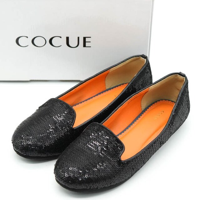 COCUE(コキュ)のコキュ フラットシューズ スパンコール ラウンドトゥ スリッポン シューズ 靴 黒 レディース 23.5cmサイズ ブラック cocue レディースの靴/シューズ(ハイヒール/パンプス)の商品写真