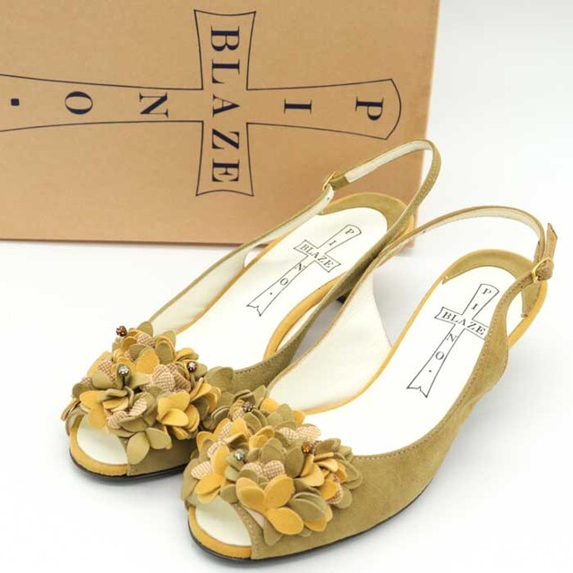 ブレイズ サンダル フラワーモチーフ スエードレザー バックストラップ 日本製 シューズ 靴 レディース 36サイズ グリーン PIANO BLAZE レディースの靴/シューズ(ハイヒール/パンプス)の商品写真
