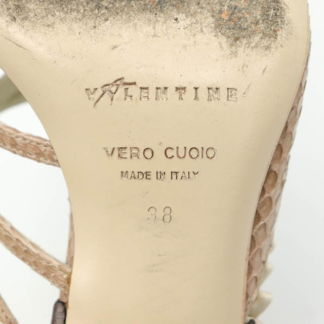 ヴァレンティン ミュール バックレスパンプス パイソン型押し 伊製 ブランド シューズ 靴 レディース 38サイズ ベージュ VALENTINE レディースの靴/シューズ(ミュール)の商品写真