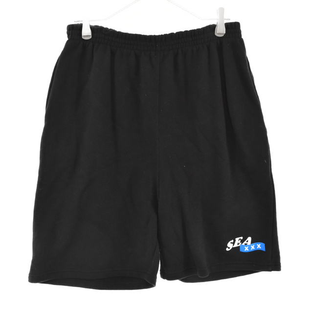 WIND AND SEA ウィンダンシー ×GOD SELECTION XXX SWEAT SHORTS ゴッドセレクションXXX ロゴプリント スウェットショーツ パンツ ブラック