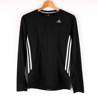 アディダス(adidas)のアディダス 長袖シャツ ロゴ スリーライン トップス ランニングウェア ジョギング スポーツウェア レディース Lサイズ ブラック adidas(シャツ/ブラウス(長袖/七分))