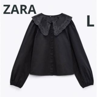 ザラ(ZARA)の未使用☆ZARA レース襟ブラウス☆ダークグレー☆L(シャツ/ブラウス(長袖/七分))