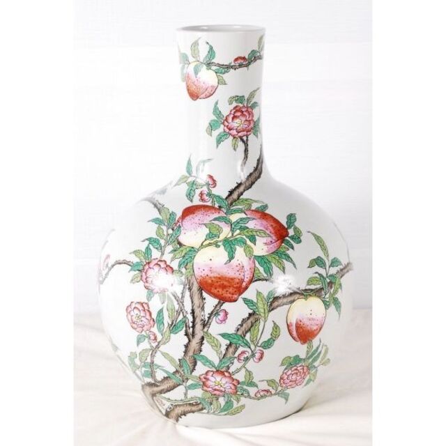 美品 大清乾隆年製 大型花器 花瓶 牡丹 桃 中国古美術 高さ60.5 美品 大清乾隆年製 大型花器 花瓶 牡丹 桃 中国古美術 高さ60.5