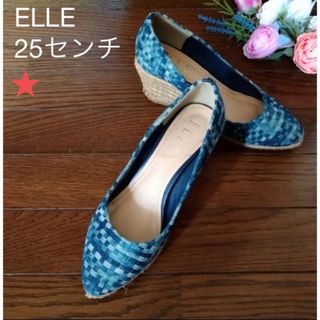 エル(ELLE)の★ELLE デニム地メッシュ ジュートウェッジパンプス ヴィンテージ調(ハイヒール/パンプス)