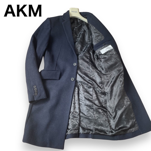 AKM チェスターコート ロング丈 裏地迷彩柄 サイドリブ シングル 6487