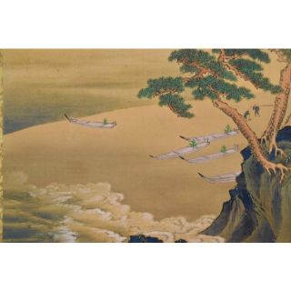 真作】玉山/青緑浜家漁師図/掛軸☆宝船☆AB-344 www.krzysztofbialy.com