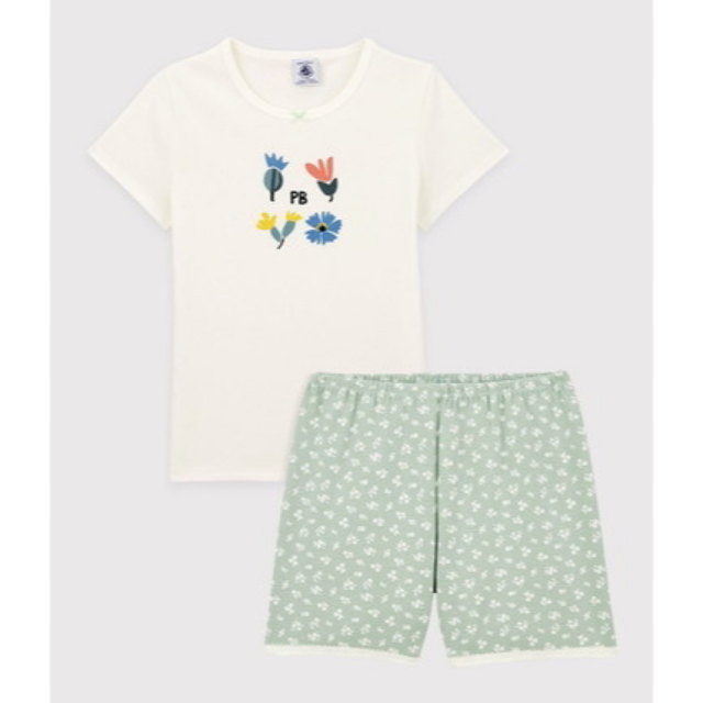 PETIT BATEAU(プチバトー)の6ans プリント半袖パジャマ（ハーバリウムグリーン） キッズ/ベビー/マタニティのキッズ服女の子用(90cm~)(パジャマ)の商品写真