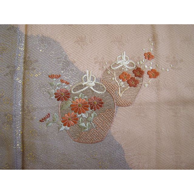「縁」150ｃｍ～156ｃｍ 紋意匠 鹿の子絞り 刺繍 訪問着 正絹 HH769