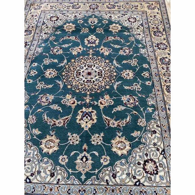 手織りウールペルシャ絨毯/ナイン産美しい色柄の高級カーペット-