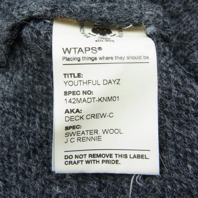 WTAPS ダブルタップス 142MADT-KNM01 DECK CREW-C SWEATER ウール ニット セーター グレー系 L