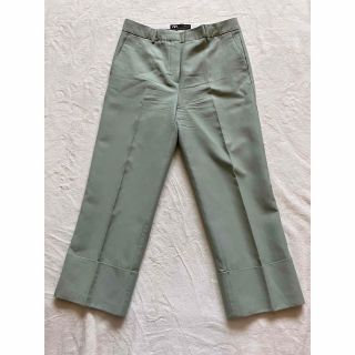 ザラ(ZARA)のZARA ザラ ミントグリーン 裾折り返し パンツ 太め ストレート ズボン S(カジュアルパンツ)