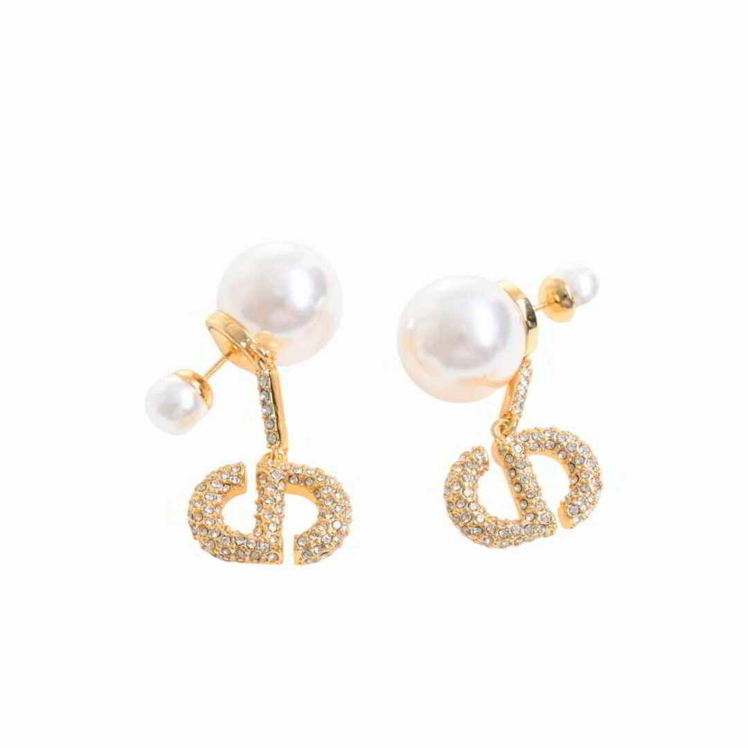 中古】 Christian Dior クリスチャンディオール パール ラインストーン TRIBALES EARRINGS CDロゴ ピアス ゴールド  メタル by い出のひと時に、とびきりのおしゃれを！ 23030円引き