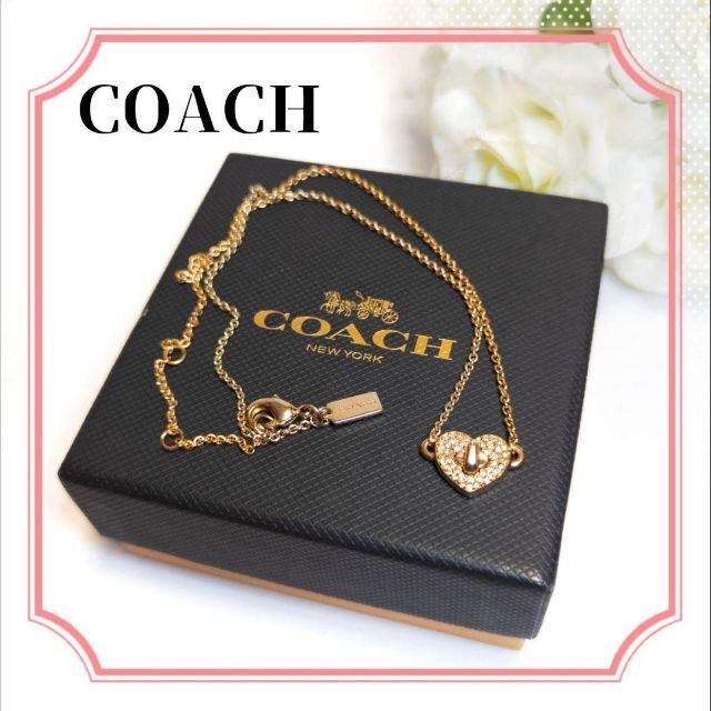 COACH ハートモチーフ ストーン ネックレス ペンダント ピンクゴールド-