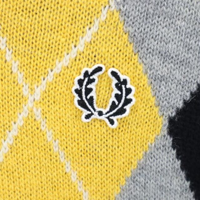 フレッドペリー アーガイル ウール100% ニット M 黒系 FRED PERRY 長袖 セーター ロゴ刺繍 メンズ 【中古】 【230315】
