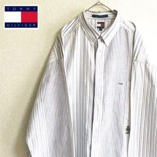 トミーヒルフィガー(TOMMY HILFIGER)の《トミーヒルフィガー》90sストライプシャツ BDシャツ 刺繍ロゴ メンズ 古着(シャツ)