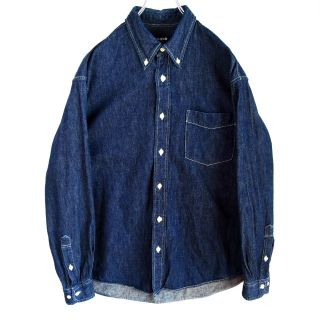 ユニクロ(UNIQLO)の【美品】90s OLD ユニクロ 紺タグ メンズ デニムシャツ L 真っ紺(シャツ)