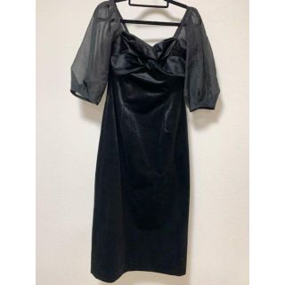 ラグナムーン(LagunaMoon)のLAGUNAMOON LADY ベルベットタイトDRESS（ブラック）S 新品(ひざ丈ワンピース)