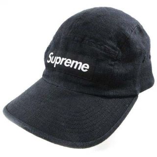 シュプリーム(Supreme)のシュプリーム 21ss リネン キャンプキャップ 帽子 ボックスロゴ F 黒(その他)