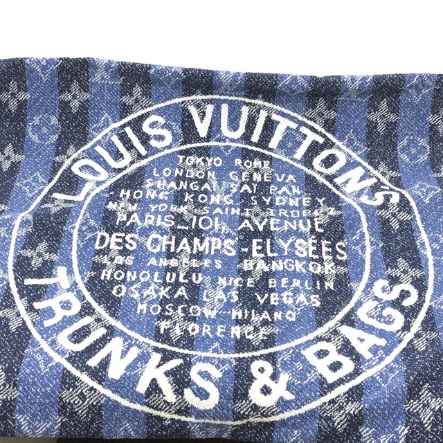 ルイヴィトン LOUIS VUITTON TRUNKS&BAGS モノグラム ビーチタオル ブランケット タオル コットン ブルー 新品同様