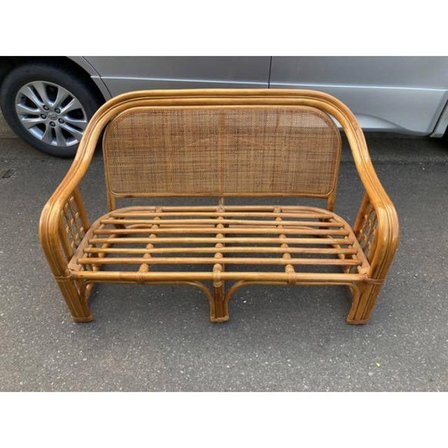 大注目】 ラタン 籐ソファ 2人掛けソファ バンブー レトロ 古家具