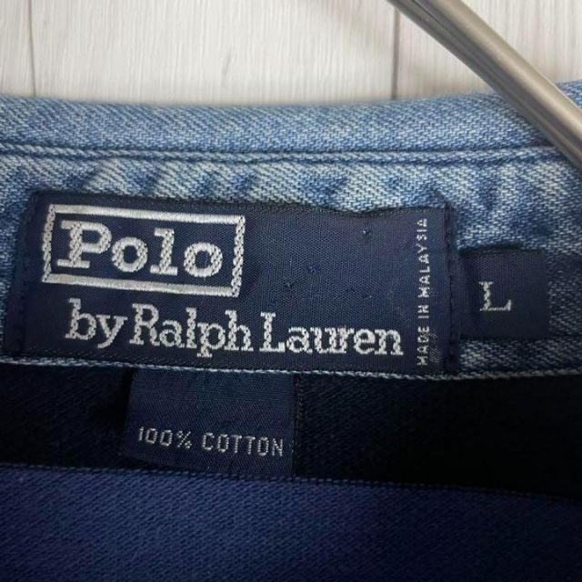 POLO RALPH LAUREN(ポロラルフローレン)の【最高デザイン】ポロバイラルフローレン☆襟デニム刺繍ロゴ入ラガーシャツ ボーダー メンズのトップス(シャツ)の商品写真