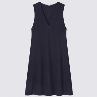 ユニクロ(UNIQLO)のユニクロ ブラッシュドジャージージャンパースカート ネイビー Sサイズ(ロングワンピース/マキシワンピース)