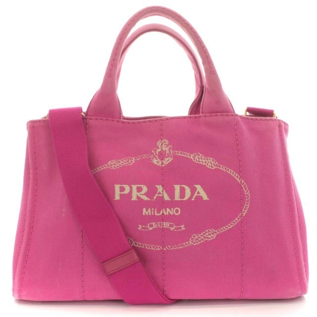 プラダ カナパ ハンドバッグ ショルダー 2way キャンバス ロゴ ピンク